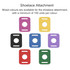 A collection of shoelace attachments in mixed colours, including purple, yellow, red, green, blue, and black.