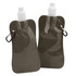 A drink bottle in olive green with a screw cap and a carabiner for easy attachment. It has a logo on the side.