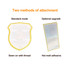 A custom woven patch featuring a shield shape with yellow trim and two attachment methods: sewn on and adhesive.