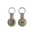A PU leather AirTag holder in light beige, featuring a keyring and a logo on one side.
