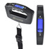 A black digital luggage scale with a handle and display, showing readings in kilograms and grams.
