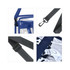A clear tote bag with a blue shoulder strap, featuring adjustable clips and details of its transparent design.