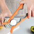 A drink bottle is being opened using a multi-purpose jar opener in orange and grey, featuring a grip design.
