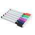 A set of six whiteboard markers in black, blue, pink, green, red, and purple, featuring chisel tips and white barrels.