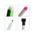 Four markers are displayed: a green and black marker with a felt tip, a pink marker, a blue marker, and a black marker. Each features a distinct design.