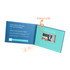A 4.3-inch LCD video brochure features a blue and teal design, including a play button and sound symbol.