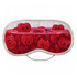 A full colour eye mask featuring a playful design of red cherries in a liquid. It has a logo on the side.