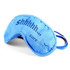 A blue eye mask featuring a logo, designed for promoting better sleep.