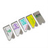 A collection of metallic custom business clips in various shapes and designs, featuring multiple colours and branding.