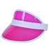 A pink PVC sun visor with a white band, featuring a curved brim and a glossy finish.