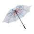 A full colour umbrella featuring a vibrant design with a logo and a black handle.