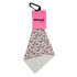 A pink microfibre cloth keyring with a pig pattern, attached to a black carabiner. Features a branding logo.