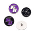 A set of Zinc Alloy Die Cast Lapel Pins in purple and black, featuring a logo and a backing post.