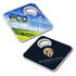 A drink bottle opener coaster featuring a green energy landscape design and a dark-coloured branding side.