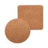 A round and square plain cork coaster in a natural cork colour. Both coasters are unbranded.