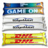Inflatable thunder sticks in blue, white, and yellow, featuring various logos and promotional text.