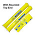 Yellow inflatable thunder sticks with rounded top ends, featuring a logo and rectangular packaging.