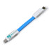 A blue 4 in 1 USB cable with connectors on both ends and a logo on one side.