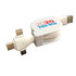 A white 3 in 1 USB charging cable with retractable design and multiple connector heads. Features a logo.