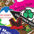 Repositionable stickers featuring various designs, including animals, logos, and text in a range of colours.