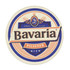 A round beer coaster featuring a vintage design in cream, blue, and red, with a logo and the word "Bavaria."