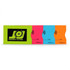 Four RFID blocker pouches in bright colours: green, pink, orange, and blue. Each pouch features a logo.