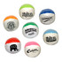A collection of colourful hacky sacks in various designs, featuring multiple logos and bright colours like pink, blue, green, and white.