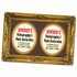 A decorative gold magnetic photo frame featuring two oval spaces for photos or information, set against a brown background.