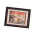 A magnetic photo frame in dark wood, displaying a plumbing service advertisement with a white background.
