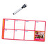 A magnetic whiteboard weekly planner in red, featuring sections for each day of the week, accompanied by a marker.