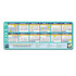 A magnetic calendar measuring 213 x 98mm, featuring multiple months in blue and white, with a logo at the bottom.