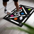 A football training mat featuring a black design with colourful markers and pathways for training activities.