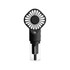 A handheld spray fan in black with a transparent water reservoir at the bottom and a logo.