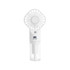 A handheld spray fan in white featuring a fan head and a transparent water reservoir, with a logo on the base.
