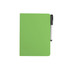 A5 whiteboard notebook in vibrant green with a black and white pen attached. It features a smooth, sleek cover and has a logo.