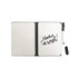 A5 whiteboard notebook in black, featuring two blank whiteboard pages and a marker, with an eraser.