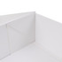 A white foldable magnetic box with clean edges and corners, featuring an interior view. It has a simple design and a logo.