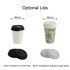 Custom disposable single wall paper cups in white and green, with optional black and white lids displayed.