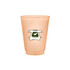 A frosted orange plastic cup featuring a logo. Suitable for various beverages.