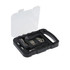 A tool kit featuring a variety of screwdrivers and bits in a black and clear case.