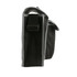 A portable tool bag in black with grey accents, featuring a sturdy strap and open top design.
