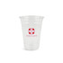 A clear plastic cup with a logo featuring hearts and the text 'EIGHT LOVE'. Suitable for various beverages.