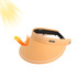 A wide brim sun visor hat in orange with a black adjustment strap, featuring a logo. Designed for sun protection.