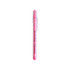 A pink pen featuring a transparent barrel and a logo. The design incorporates a puzzle maze element.