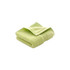 A folded embroidered cotton hand towel in a soft lime green shade, featuring a textured finish and a logo.