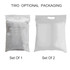 Two transparent packaging options for a set of cotton hand towels, featuring a handle and an opening at the top.