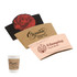 A drink cup sleeve set featuring a black floral design, a brown kraft style, and a peach with illustrations.
