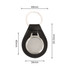A PU leather keyring in black with a metal circular insert and dimensions displayed.