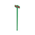 A green drink stirrer with a top shaped like a sign, featuring a logo.