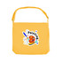 A yellow canvas tote bag with a long strap and a logo featuring a paint palette and brush.